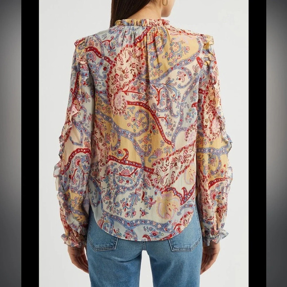 Veronica Beard Andri Paisley Print Silk Chiffon Ruffle Sleeve Sheer Blouse 2 - Picture 5 of 12